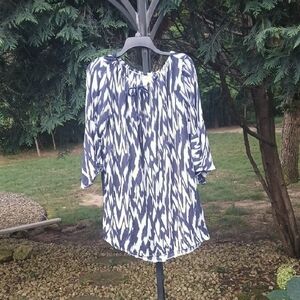 Anne Cole Navy and White Patterned Dress 100% Rayon Sz S NWT